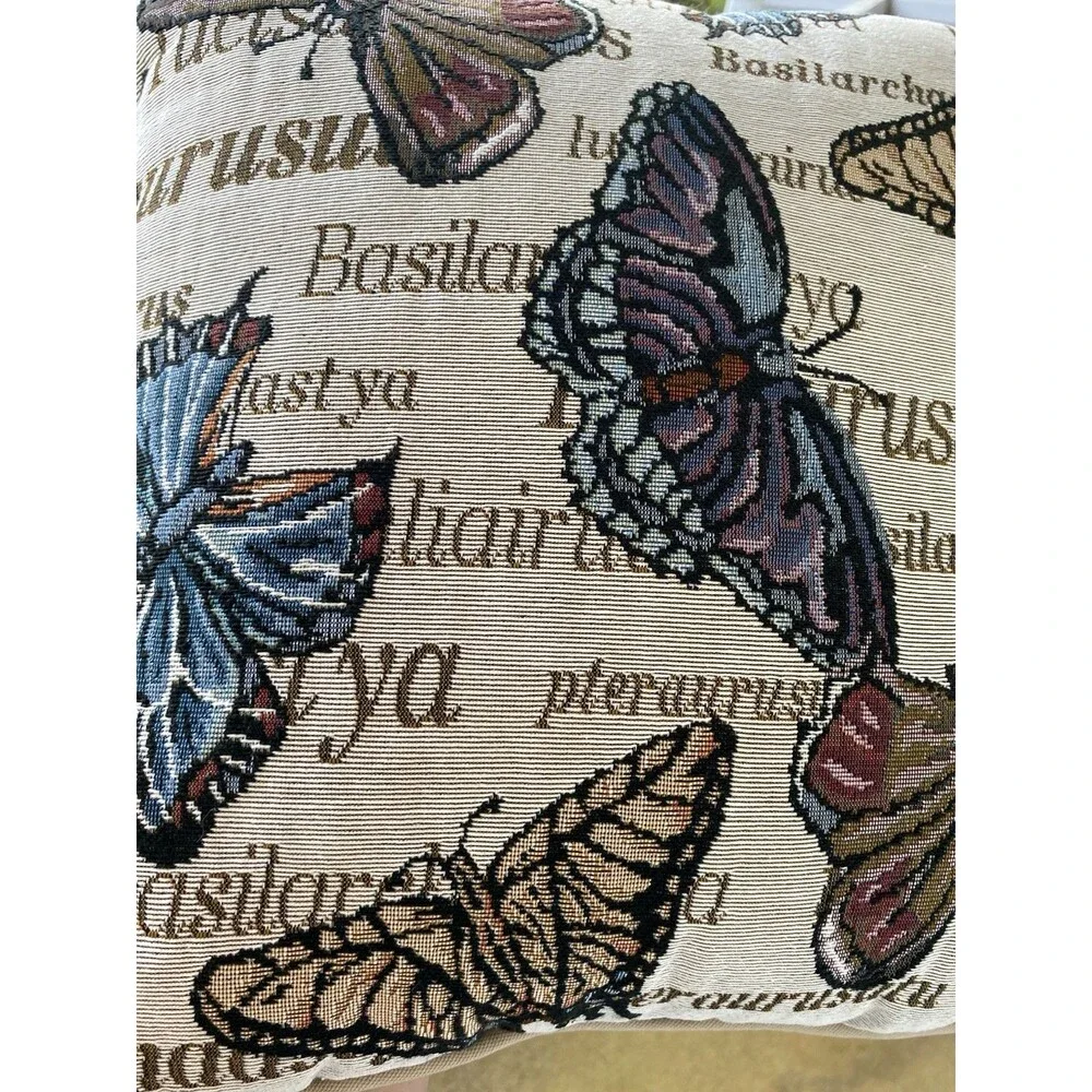 Riverdale Tapestry Throw Butterfly Pillow Butterflies Nature Fall Tan 16x16 EUC